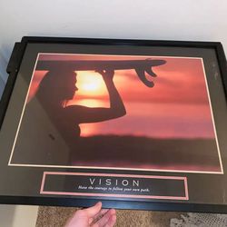 29x23 Wood Framed with Double Matting inspirational Art Print Titled - Vision - Female Surfer 