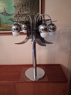 Robert Sommeman Style Vintage Space Age Chrome 1970'S 5 Light Waterfall Lamp with Smoked Lucite Petals .