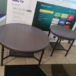 Ashley Grey Coffee And Side Table. Coffee Table Is 38 W. 38 D. 20 H. Side Table Is 24 W. 23 H.