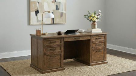 Executive Desk Distressed Brown finish, USB Port and Power outlets, New Especial price