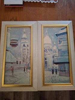 Maurice Utrillo Signed Framed Set of 2 Place du Tertre Montmartre Paris