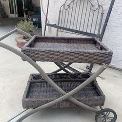 Rolling 2 tier wicker wine cart