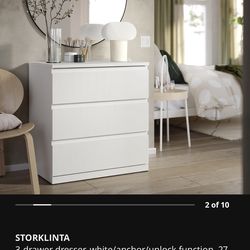 White, 3 Drawer Dresser, Large Capacity