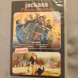 DVD. Jackass 7-Movie Collection. And 2 Bad Grandpa DVDs.