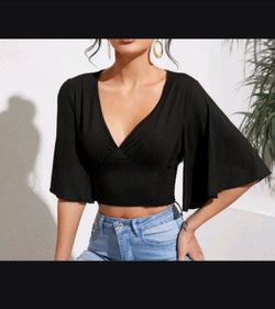 Black Flutter Sleeve Blouse Top