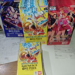 34 packs One piece sleeved booster packs and 2 boxes