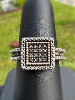 Jewelry .925 sterling silver gothic square natural champagne brown diamond 0.30CTW Ring size 7.50