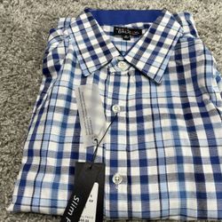 Galaxy by Harvic Button Dress Shirt Size Small Blue Plaid Long Sleeve NWT