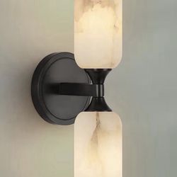 HOT!! Two (2) Aiunci 14.4in Alabaster Modern Black Wall Mounted Lamps, Hardwired With LED Bulbs included