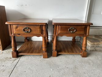 2 matching solid wood side tables