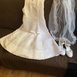 First Communion or Baptism Dress , Size 2M Shoes and Veil 