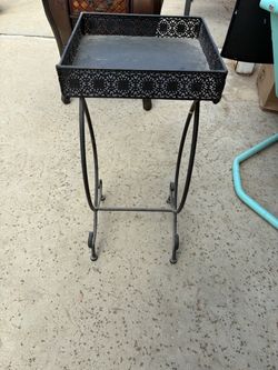Black Metal Tray Table with Filigree Detail