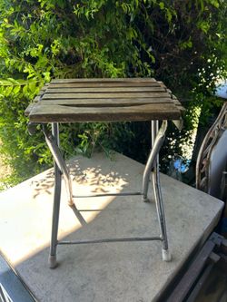 Super Cool Vintage Midcentury Slatted Teak and Chrome Fold Up Seat: