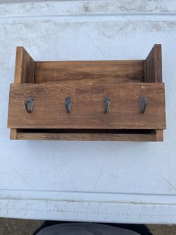 Rustic Wooden Wall Shelf with Hooks