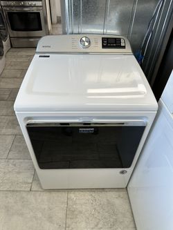 Maytag 27 Inch 7.4 Cu.ft Smart Capable White Electric Dryer With Hamper Door And Advanced Moisture 