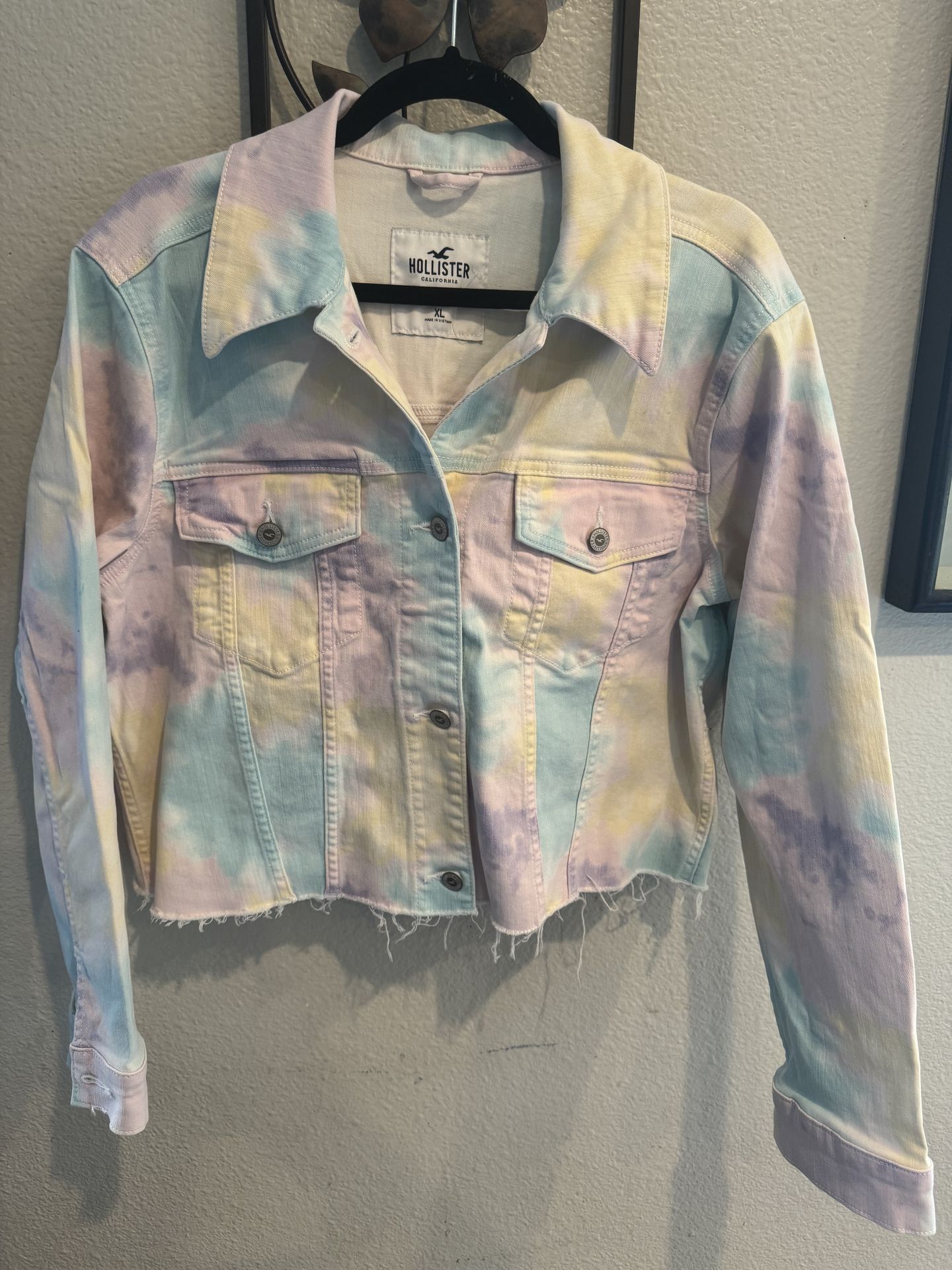 Women's Pastel Tie Dye Crop Denim Jacket Size XL