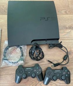 Sony PS3 Slim 160GB Black Gaming Console , 2 Controllers & Cables Included