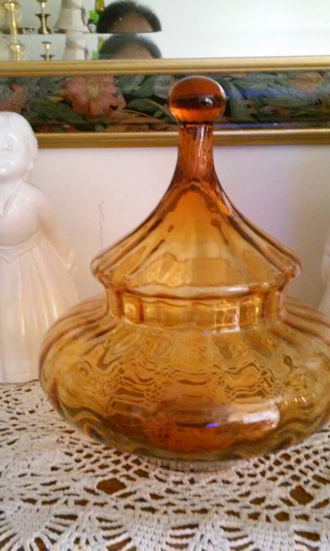 Antique Amber Glass Candy Dish