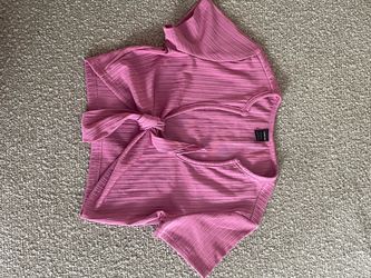 SHEIN Pink Ribbed Tie-Front Crop Top