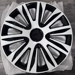 Black and white hubcaps rim covers 16” scratched 4pcs fits Toyota Honda hiunday Kian Nissan Chevy ford Volkswagen polveras tapas de rin platos de llan