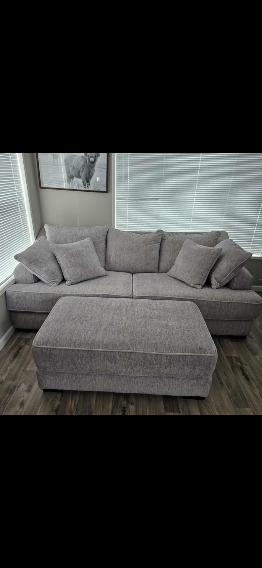 Beautiful, Soft, Fleece, Gray Couch, And Loveseat With Matching Ottoman