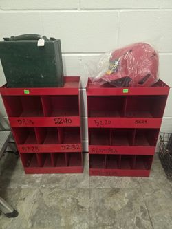 2 red heavy duty parts bins,  each meassures 24" tall × 16" wide,  selling at $60 each or both for $100