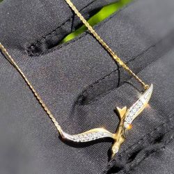 Vintage Jewelry 14k yellow gold bird natural diamonds 0.20CTW necklace chain 16.00" 1.00mm width
