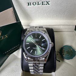 (750$)Rolex Datejust 41 Mint Green Dial 126334 Fluted Bezel Jubilee Bracelet 41mm