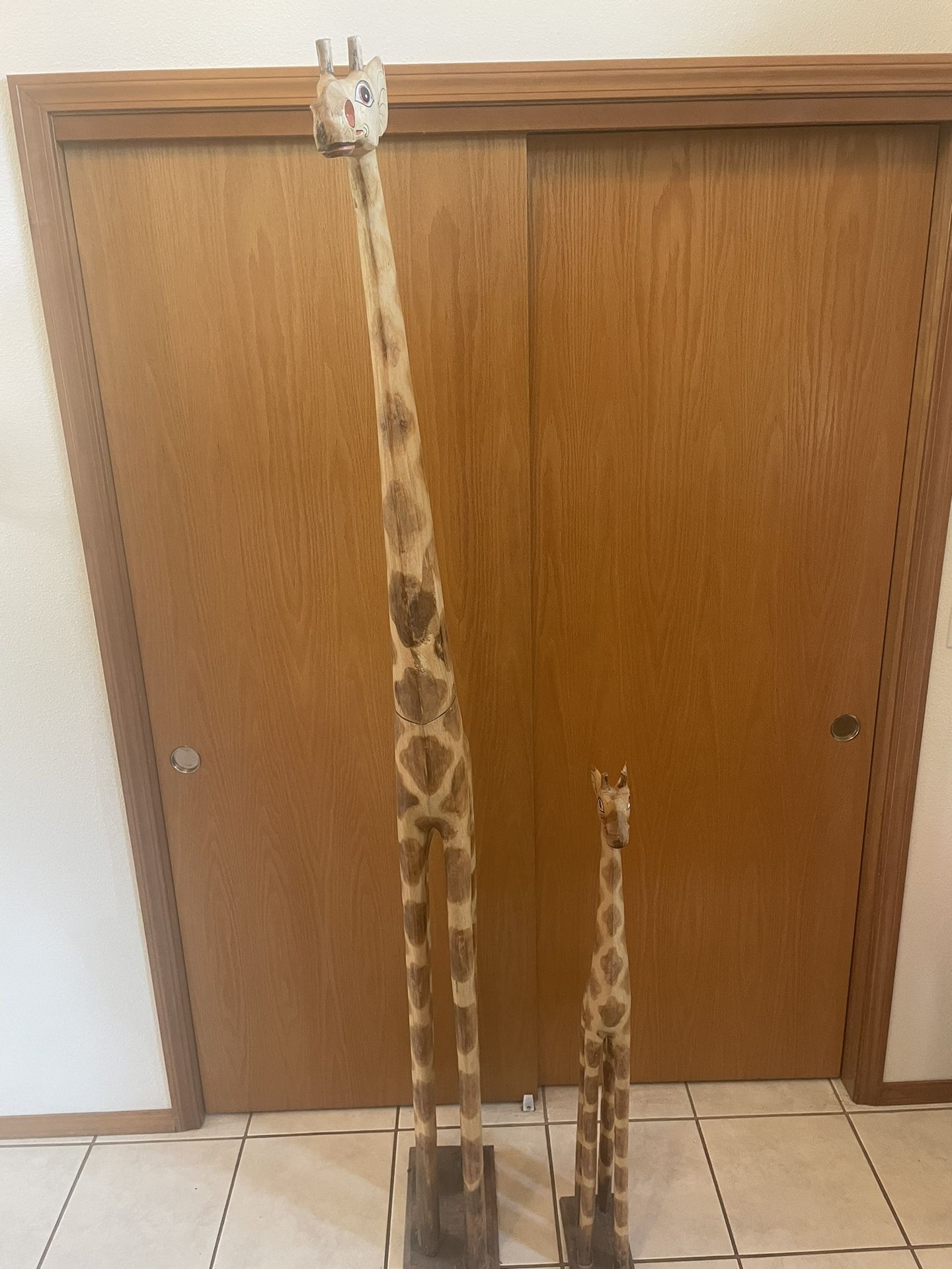 Wooden Giraffe Pair. Carved