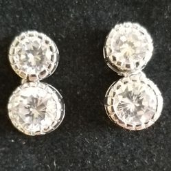 Silver And Cz Pierced Earrings 
