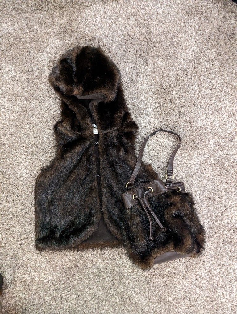 Lens End Kids Faux Fur Vest & Purse