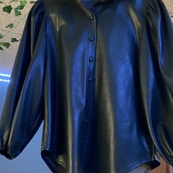 dark green leather button up jacket