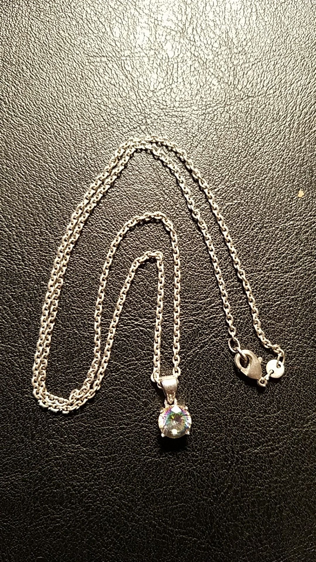 18 inch necklace with silver charm with stone setting