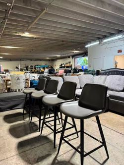 Counter Height Bar Stools Set of 2, FSC Certified Upholstered Faux Leather Barstools with Back, Metal Base, 27" Seat Height, Modern Upholstered Counte