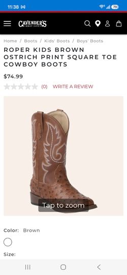 Roper Kids Brown Ostrich Print Cowboy Boots, size 7