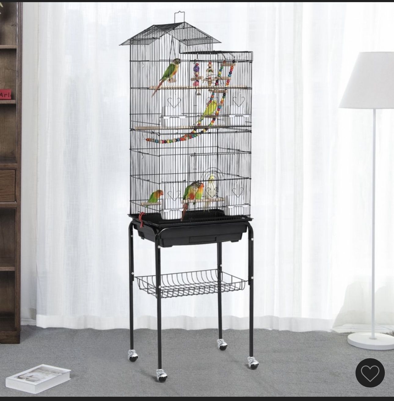 Roof Top Birdcage Parrot Cage with Detachable Rolling Stand