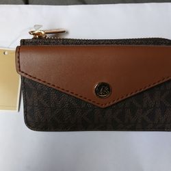 Michael Kors Jet Set Travel Small CNR ZIP Card Holder in Brown With Gold Labels