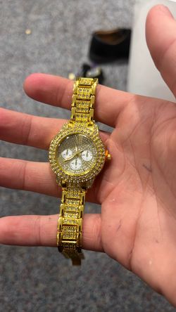 Gold-Tone Iced Out Crystal Watch