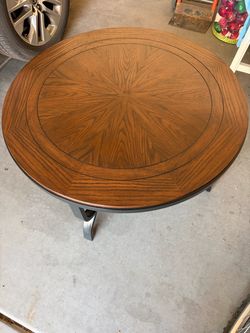 Round Sunburst Wood Coffee Table with Metal Legs