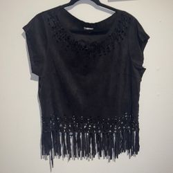 Xhilaration Black Suede Fringe Top Size XL