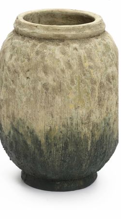 LuxenHome Old-World Brown with Green Bottom 10-Inch Tall Round Terracotta Vase
