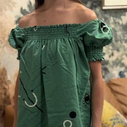 Capulet Green Off-Shoulder Smocked Dress