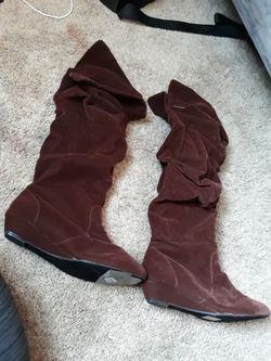 Size 9 thigh high suede boot wedges new !
