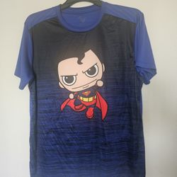 DC Comics Mens Superman Graphic Tee Shirt XL Black & Royal Cartoon Striped