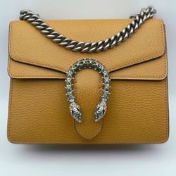 Gucci Dollar Calfskin Crystal Mini Dionysus Natural Beige Tan Crystal Embellishments Shoulder Bag