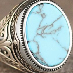 *SALE* Vintage Style Created Inlaid Turquoise Ring. Sz 5/6/7/8/9/10/11/12/13
