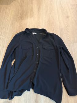 Black Button-Down Blouse with Lace Shoulders