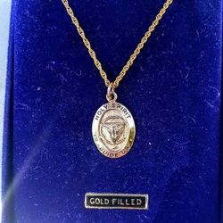 Gold Filled Holy Spirit Medal on an 18 inch Gold Plated Chain. Religious Jewelry.