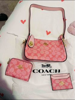 Coach Signature Set Bag Wallet Card Case Pink