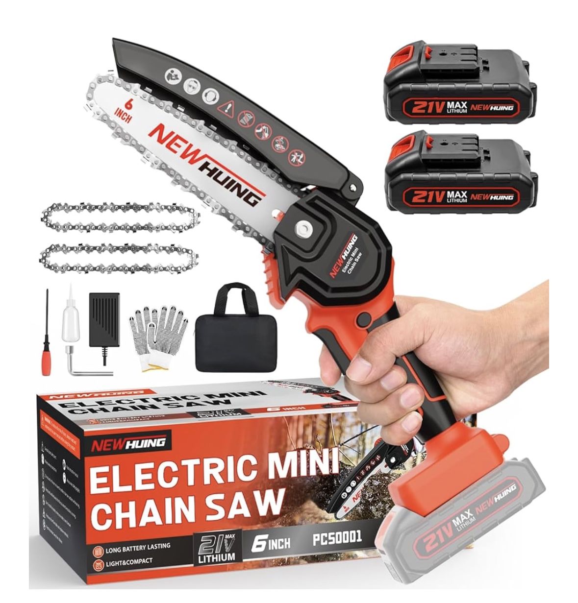 Mini Cordless Chainsaw Kit, Upgraded 6" One-Hand Handheld Electric Portable Chainsaw, 21V Rechargeable Battery Operated, for Tree Trimming and Branch